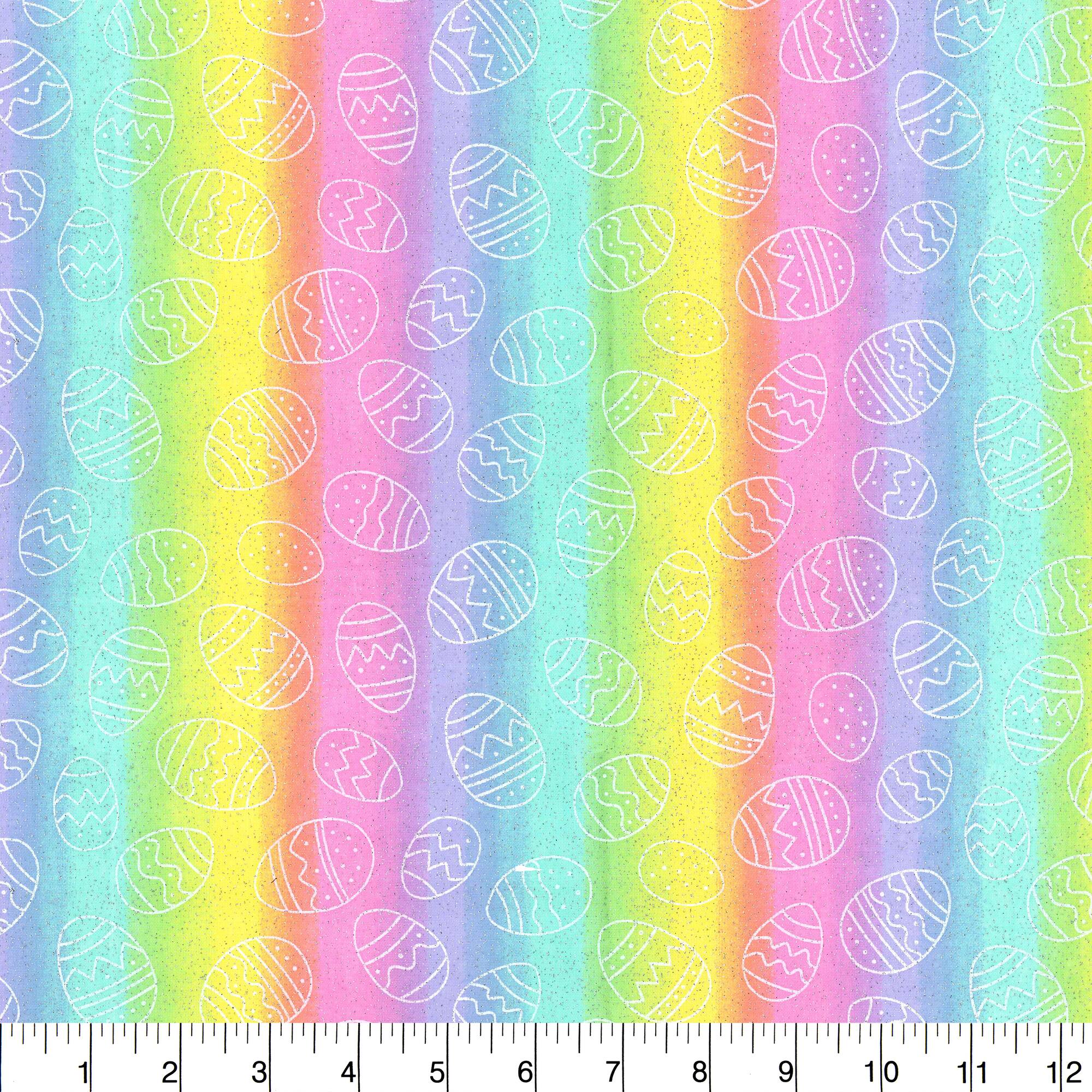Fabric Traditions Easter Tie Dye Eggs Glitter Cotton Fabric